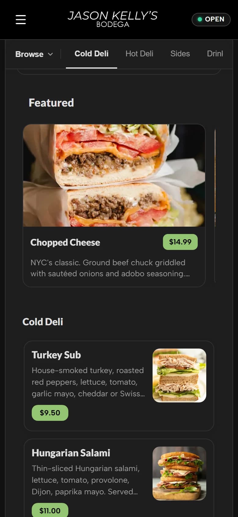 Branded PayperPlates restaurant menu on a customer phone